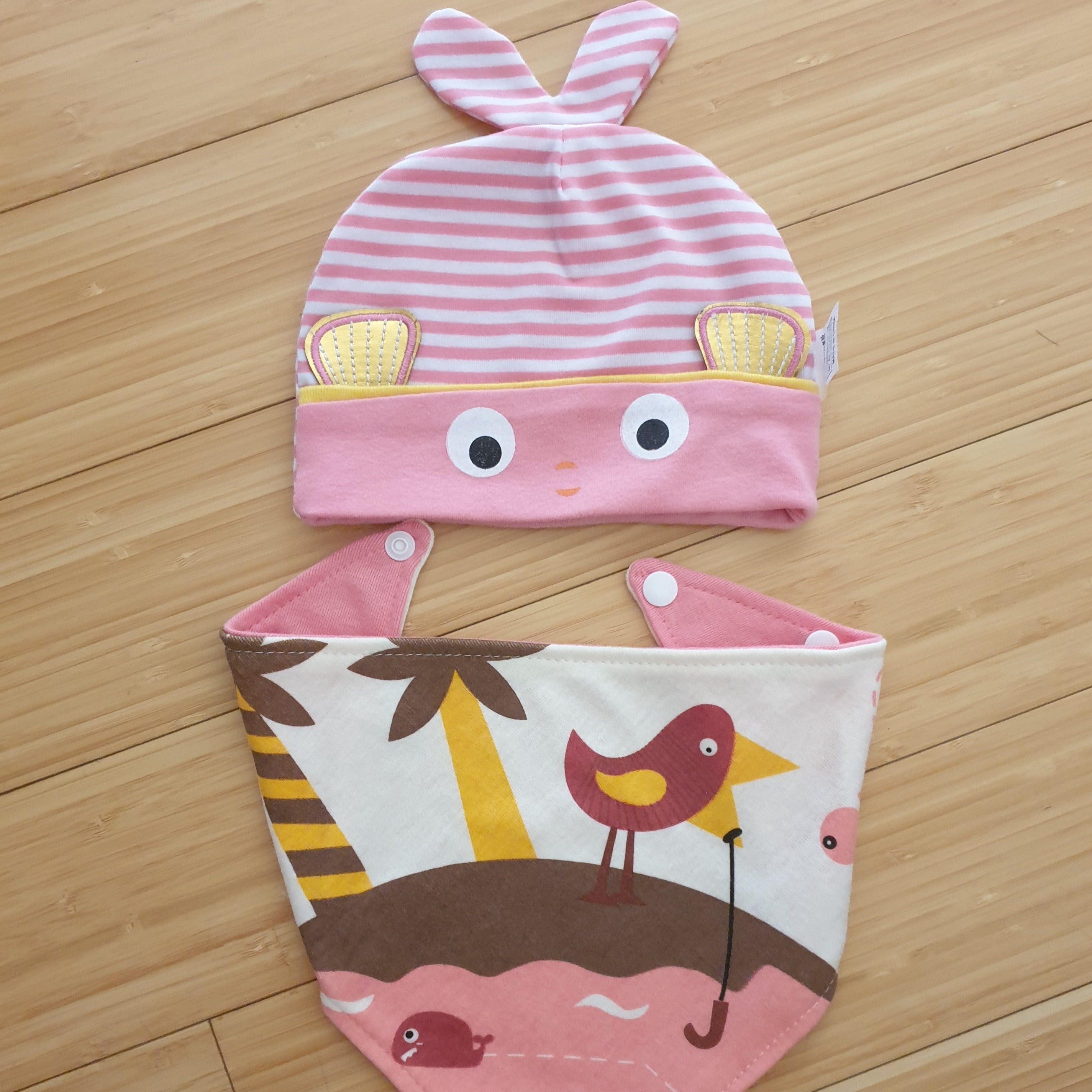 2 piece Beanie and burb cloth set for baby girl data-zoom=